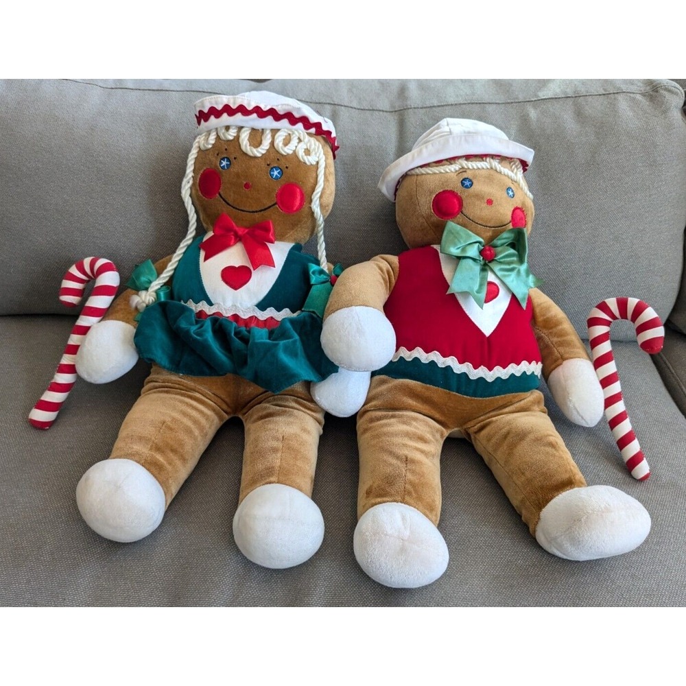 1990 Commonwealth Target Christmas Gingerbread Man Boy Girl Plush Doll Set 21"